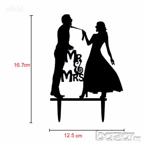 Mr&Mrs Двойка жена и мъж хванат за вратовръзка сватбена табела топер за украса декор торта  , снимка 1 - Други - 18854306