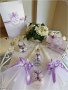 Комплект за кръщене в бяло и лилаво с кръстче, снимка 1 - Подаръци за кръщене - 16099099