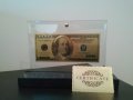 Сувенири 100 златни долара банкноти в стъклена поставка , снимка 5