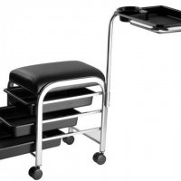 Козметичен стол - табуретка за маникюр/педикюр - черна/бяла 39 х 31 х 45/74 см