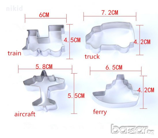 4 метални форми транспортни средства самолет влак кораб камион резци бисквитки фондан резец форма, снимка 2 - Форми - 17685000