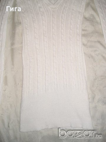 Бял пуловер с плетеници, снимка 3 - Блузи с дълъг ръкав и пуловери - 18987036