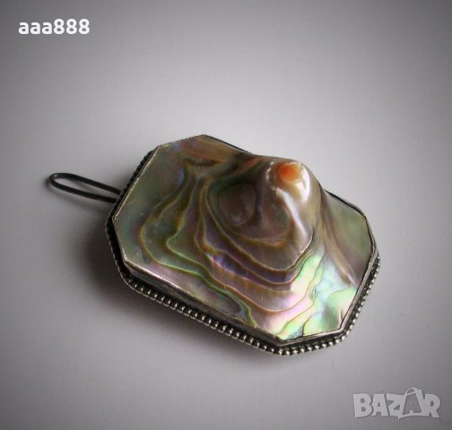 Сребърен медальон със седеф и зародиш на перла, снимка 3 - Антикварни и старинни предмети - 23828031