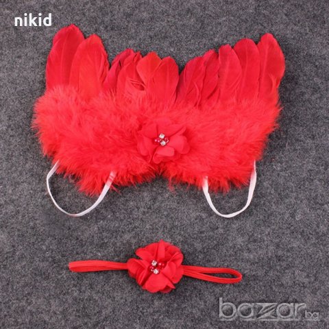 червени ангелски крила криле и лента с пандела за глава за бебе фотосесия фото, снимка 2 - Други - 20253354
