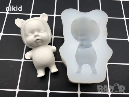 3D Бебе със затворени очи и шапка с уши силиконов молд форма декорация торта фондан шоколад гипс