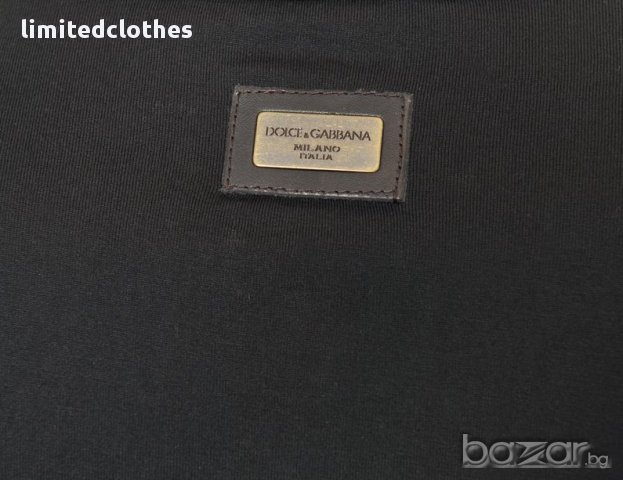 D&G Dolce and Gabbana V Neck Black Striped Plaque Мъжка Тениска size 46 (S), снимка 6 - Тениски - 6896282