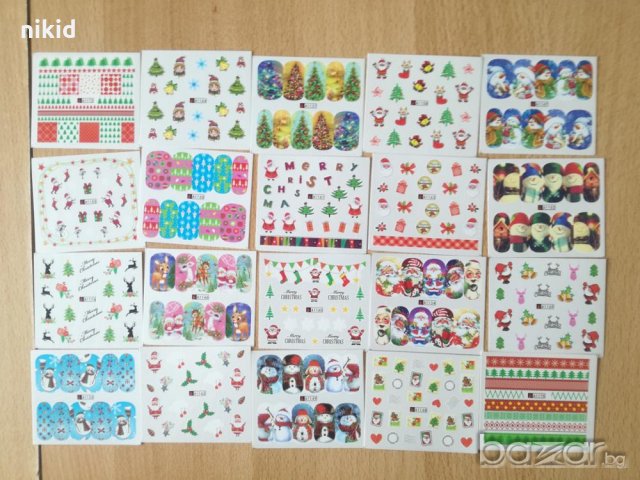 Коледни 48 бр слайдер ваденки A1129-1176 водни стикери за нокти маникюр, снимка 5 - Продукти за маникюр - 20610082