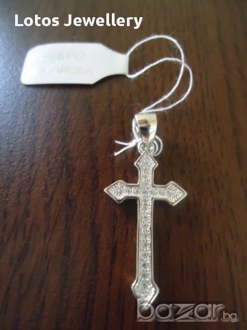 Медальон Кръст, сребро 925 пр., бели цирконий,, снимка 1