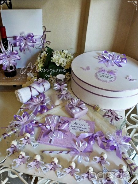 Комплект за кръщене с подаръчета - ангелчета в лилаво с пеперуди, снимка 1