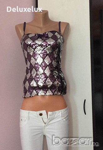 Страхотен потник с пайети на ромбчета, снимка 2 - Потници - 18680867