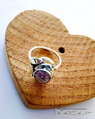 сребърен пръстен с пъстър седеф, размер №53, снимка 3 - Пръстени - 19800369