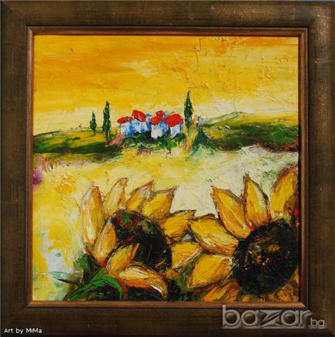 Два слънчогледа - картина, oil painting - Мима / Art by MiMa, снимка 2 - Картини - 11943387