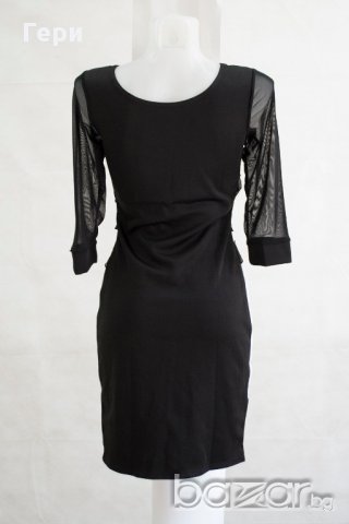 Рокля в черно и бяло с тюлени ръкави - S/M, снимка 4 - Рокли - 18025967