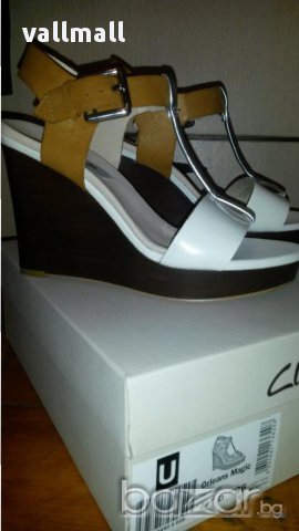 Сандали Clarks Orleans White&Brown Wedge Leather Sandals, снимка 4 - Сандали - 12407534