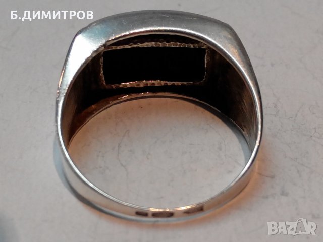 Стар сребърен руски СССР пръстен с оникс и злато, снимка 9 - Пръстени - 22801042
