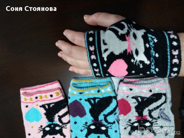 Ръкавици без пръсти с котета черно, сиво, синьо, розово, снимка 7 - Шапки - 17182319
