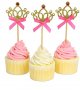 Златиста корона с розова панделка и камъчета топер украса за мъфини кексчета парти , снимка 1 - Други - 23873694