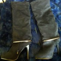 Черни велурени чизми, снимка 2 - Дамски ботуши - 20112474