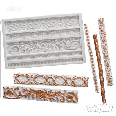 Голям 5 реда Барок стил ленти борд кант силиконов молд форма фондан торта шоколад украса декор, снимка 1