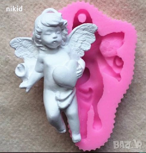 Прав Ангел дете със сърце кръщене силиконов молд форма украса торта фондан шоколад и др, снимка 1