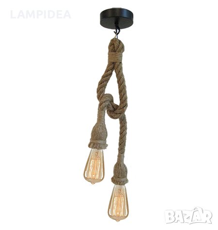 Висящa лампa - Корабно въже -  за две крушки, снимка 1 - Лампи за таван - 20949705