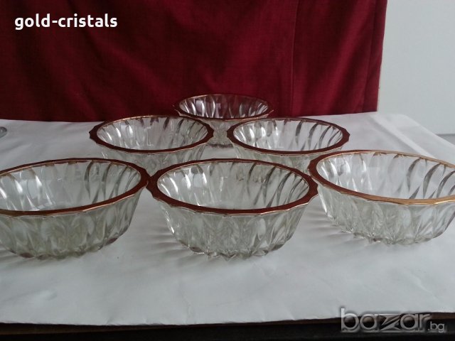 ретро кристални купички с златен кант, снимка 5 - Антикварни и старинни предмети - 20416901