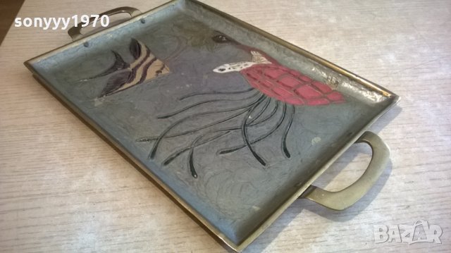 поднос с риба и костенурка-мед/месинг-24х21см-внос швеицария, снимка 9 - Антикварни и старинни предмети - 22970549