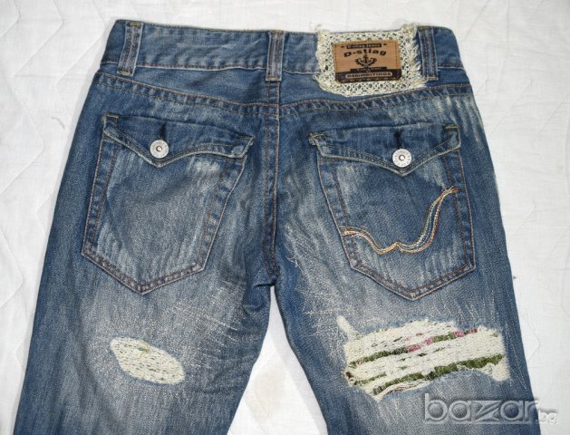 D-Stiag Jeans дамски сини дънки с копринени флорални пачове, снимка 4 - Дънки - 20601043
