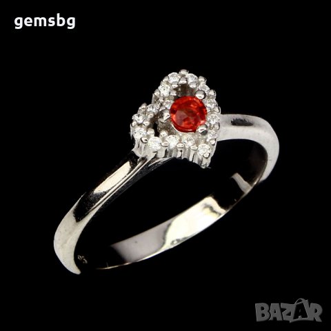 Сребърен пръстен със сапфир и циркони,, снимка 2 - Пръстени - 26025951