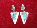  Авторски сребърни обеци с естествен тюркоаз , снимка 3