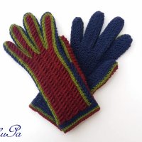 Плетени ръкавици ,,Зимни - сини с бордо горница и зелен контур", снимка 11 - Ръкавици - 24009581