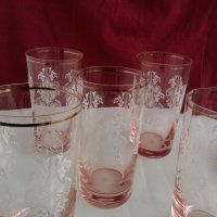 Ретро  чаши розово стъкло и златен кант , снимка 12 - Антикварни и старинни предмети - 19837565