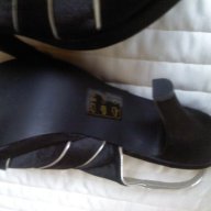 Нови Menbur сатен и естествена кожа черни 37 официални бални обувки, снимка 3 - Сандали - 11209721