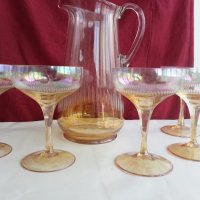 Ретро стъклени чаши за вино кана и чаши перлени и гравирани , снимка 17 - Антикварни и старинни предмети - 20343831