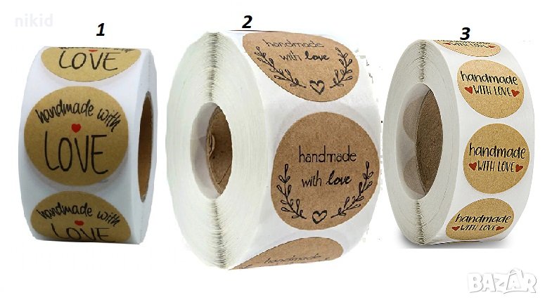 100 бр Hand Made - 3 вида малки самозалепващи лепенки стикери за ръчна изработка за подарък, снимка 1