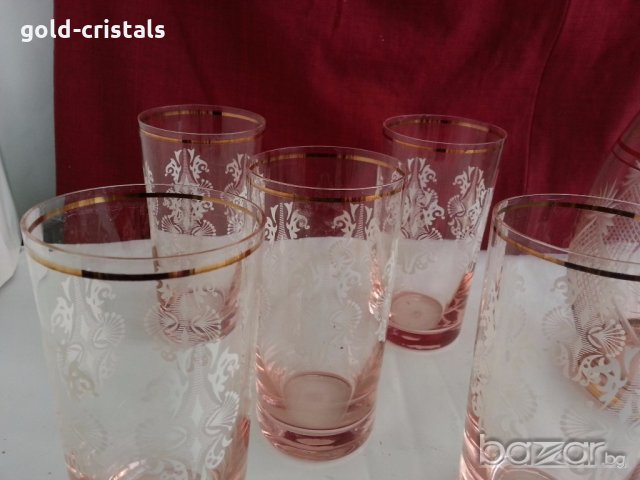 Ретро  чаши розово стъкло и златен кант , снимка 12 - Антикварни и старинни предмети - 19837565