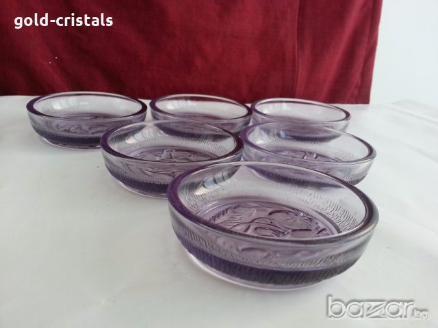 Стъклени лилави чинийки купички, снимка 7 - Антикварни и старинни предмети - 20291778