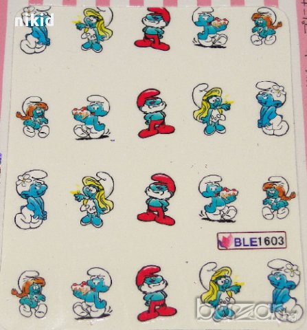 ble1603 Смърфовете татос ваденки водни стикери за нокти маникюр, снимка 2 - Продукти за маникюр - 17450961