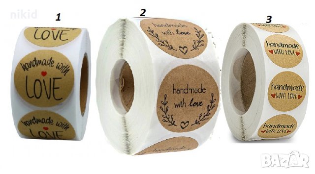 100 бр Hand Made - 3 вида малки самозалепващи лепенки стикери за ръчна изработка за подарък