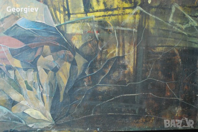 Стара картина,абстракция,пейзаж,български автор,1960-те год., снимка 5 - Картини - 22825608
