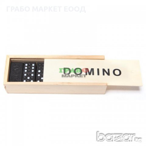 Класическо домино с 28 броя плочки в дървена кутия, снимка 1 - Други игри - 15753029