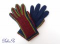 Плетени ръкавици ,,Зимни - сини с бордо горница и зелен контур", снимка 11