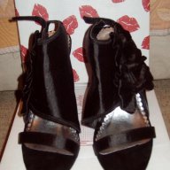 Черни сандали на ток с панделки Red Lips, снимка 3 - Сандали - 6192699