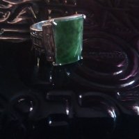 Уникален сребърен пръстен  с мъхов ахат и циркони, снимка 2 - Пръстени - 25629518