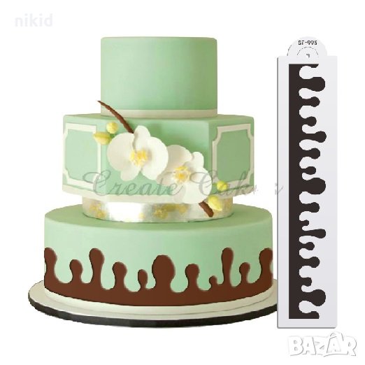 Локва разтопен шоколад стичащ стенсил шаблон спрей за торта украса кекс декорация с пудра захар и бо, снимка 1