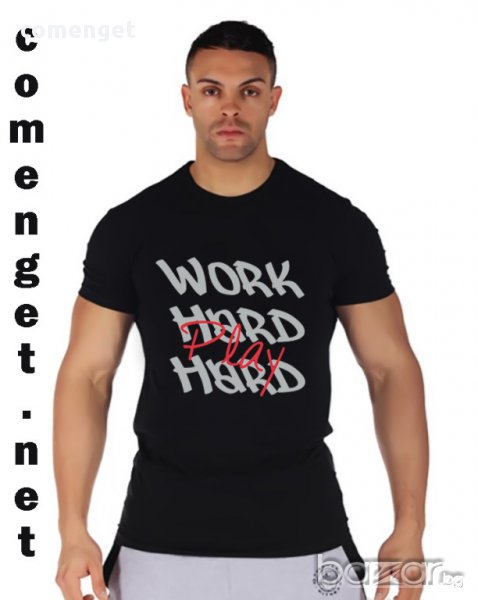 Fitness Mania! Мъжка TRAIN тениска WORK HARD PLAY HARD! Бъди различен поръчай с твоя снимка!, снимка 1