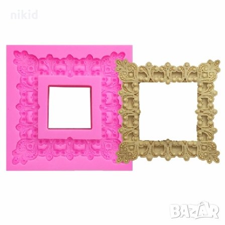 Квадратна широка красива рамка квадрат силиконов молд форма декорация фондан гипс, снимка 1