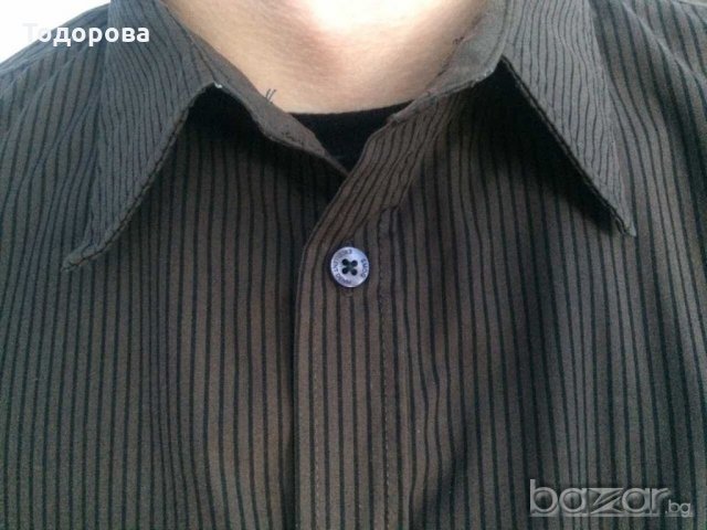 Мъжка риза, тъмнокафява с черно райе,  размер L, снимка 5 - Ризи - 19049663