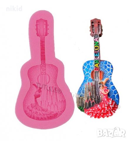 Електрическа китара с дама силиконов молд форма за декорация торта фондан шоколад гипс 