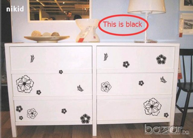 стикер на цветя в черно за мебел техника и стена самозалепващ, снимка 2 - Декорация за дома - 14741312